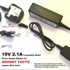 19V 2.1A Power Supply Adapter for ADVENT TACTO, 40W, 4.081.7 Small Pin