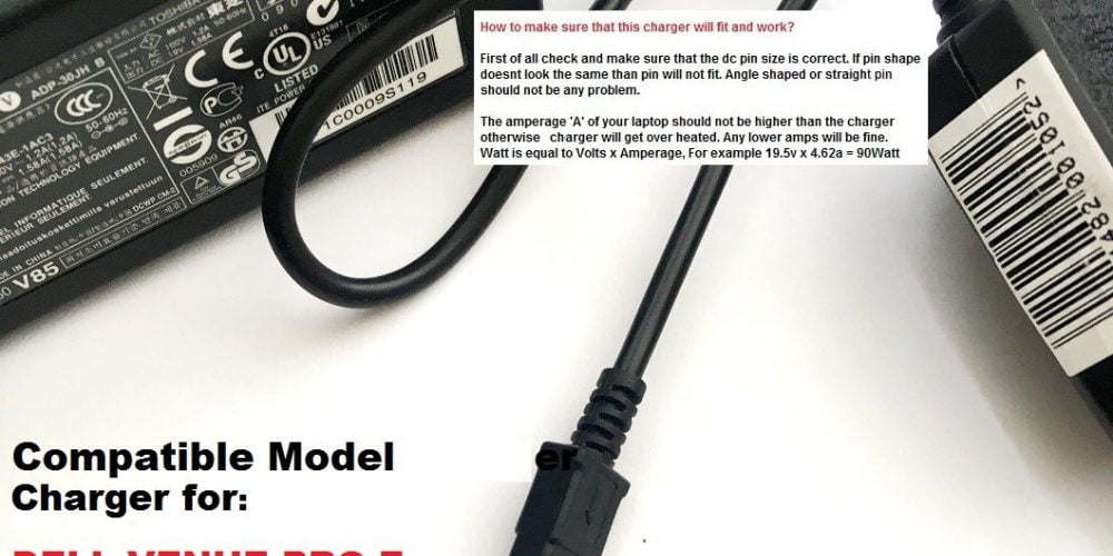 Charger for Dell Venue 11 Pro 7130, 11 Pro 7140