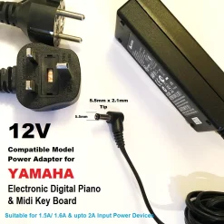 12V Power Adapter for Yamaha Piano PSR-500M, PSR-510, PSR-530, PSR-540, PSR-550