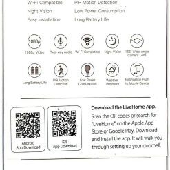 Weather Proof Smart Wireless All in One Video Door Bell, Batteries & Chime WiFi